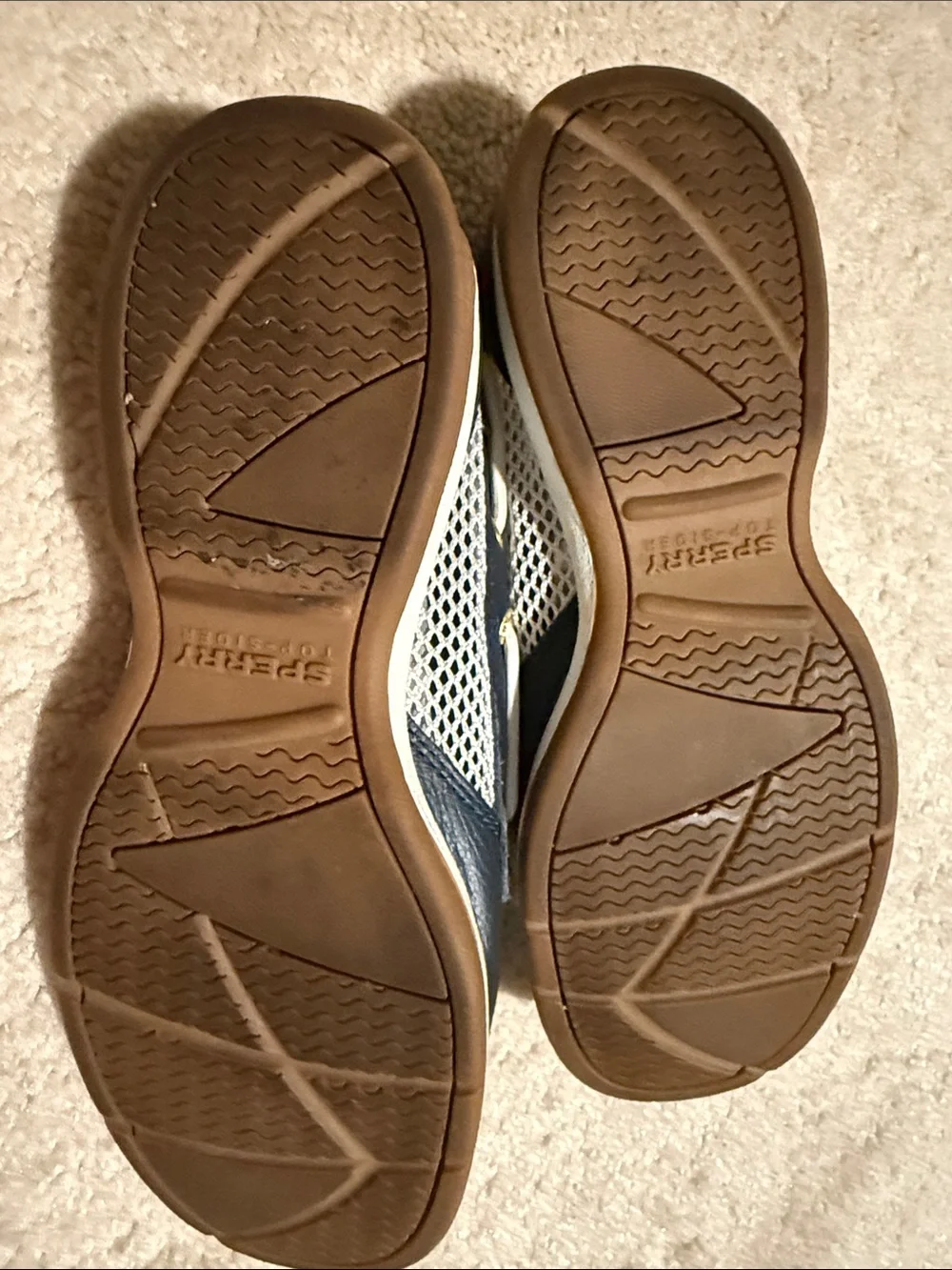 Sperry Navy and White Women's Mesh Boat Sneakers with Gold Eyelets